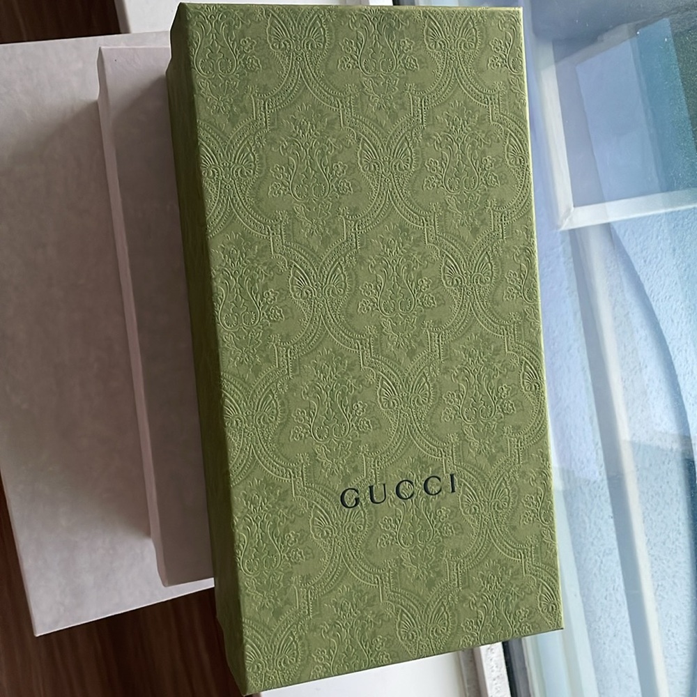 Gucci Olive Green Embossed Box + Gucci Shopping Bag